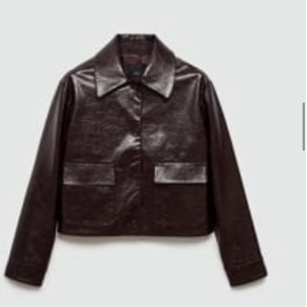 Women's Mango Burgundy Textured Leather Jacket